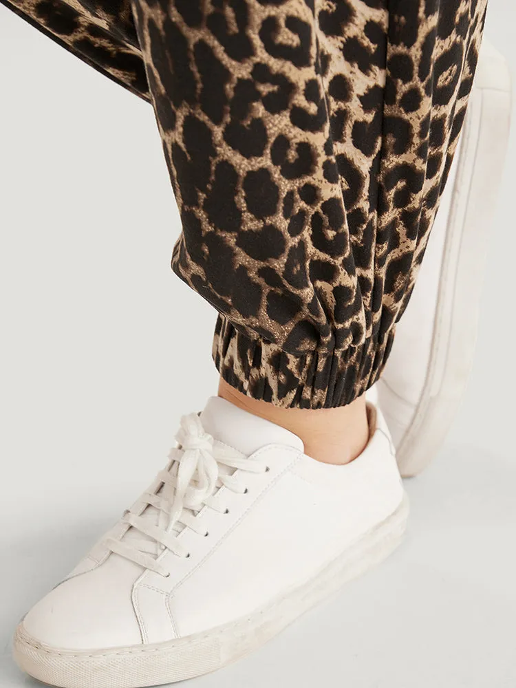 Leopard Print Pocket Elastic Waist Carrot Sweatpants