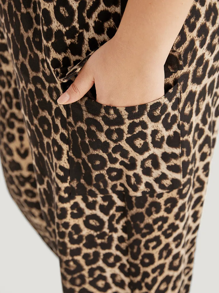 Leopard Print Pocket Elastic Waist Carrot Sweatpants
