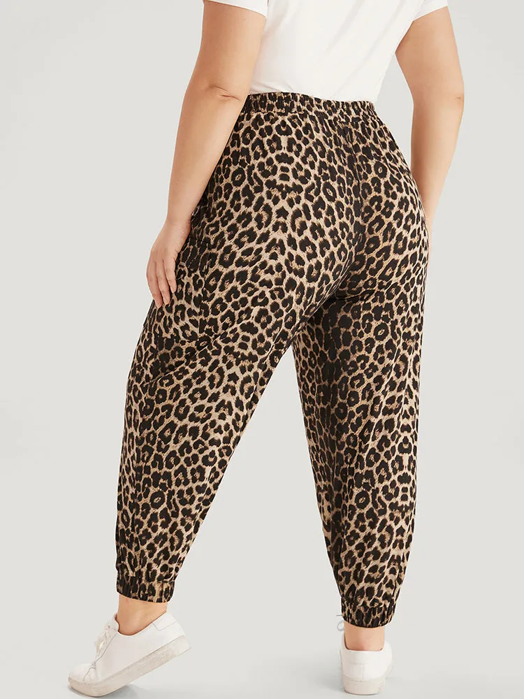 Leopard Print Pocket Elastic Waist Carrot Sweatpants
