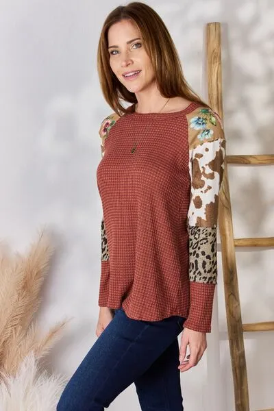 Leopard Waffle-Knit Top