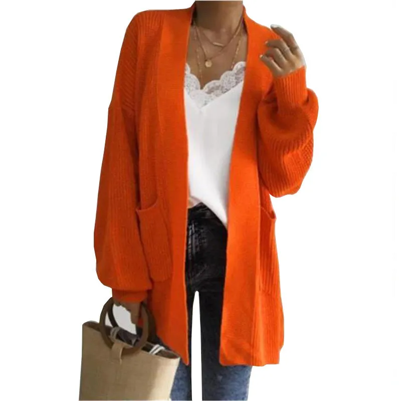 Loose Balloon Sleeve Long Sweater Cardigan