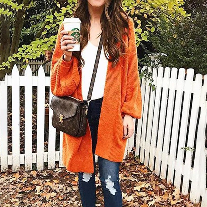 Loose Balloon Sleeve Long Sweater Cardigan