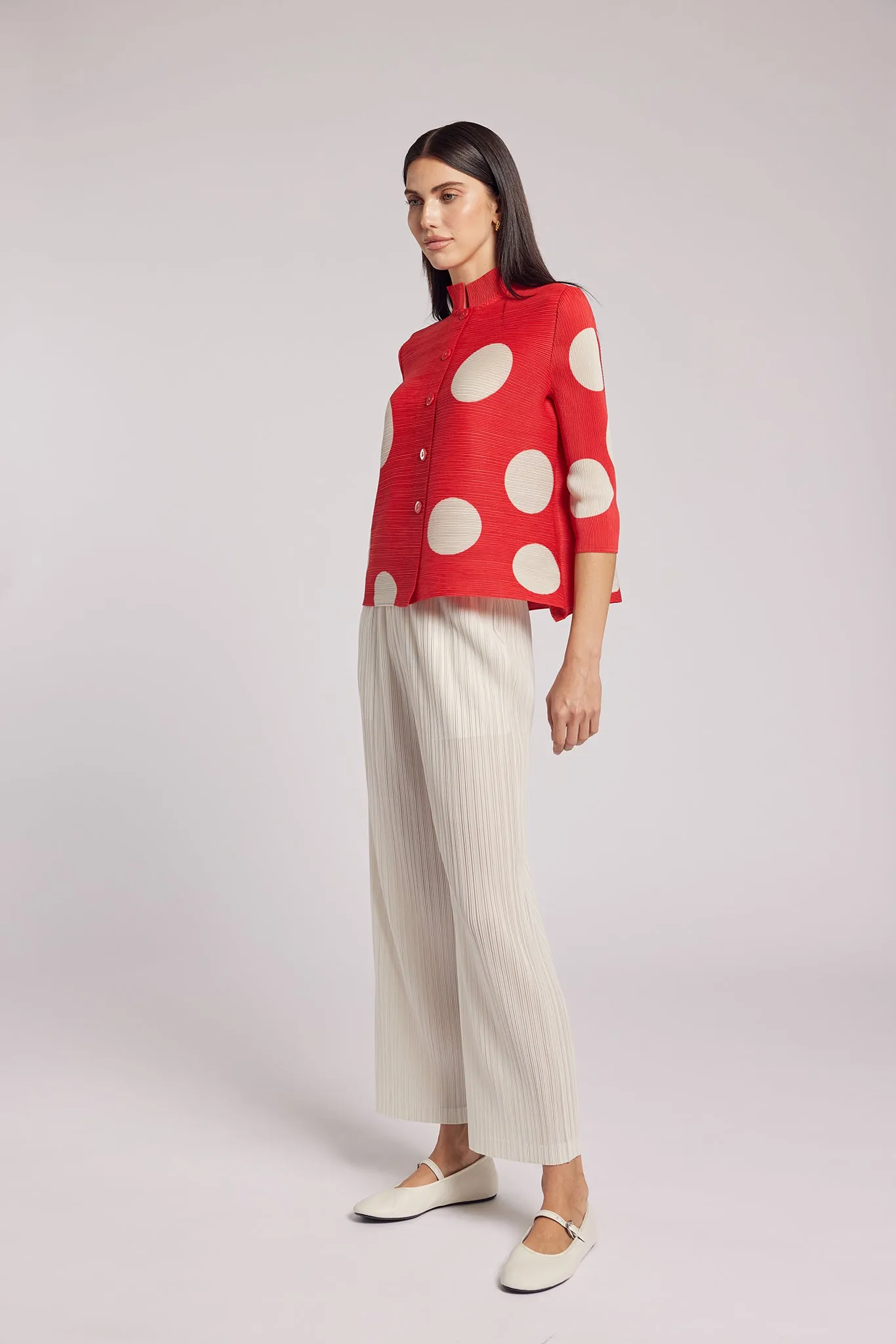 Mari Dot Mandarin Collar Crystal Pleats Shirt