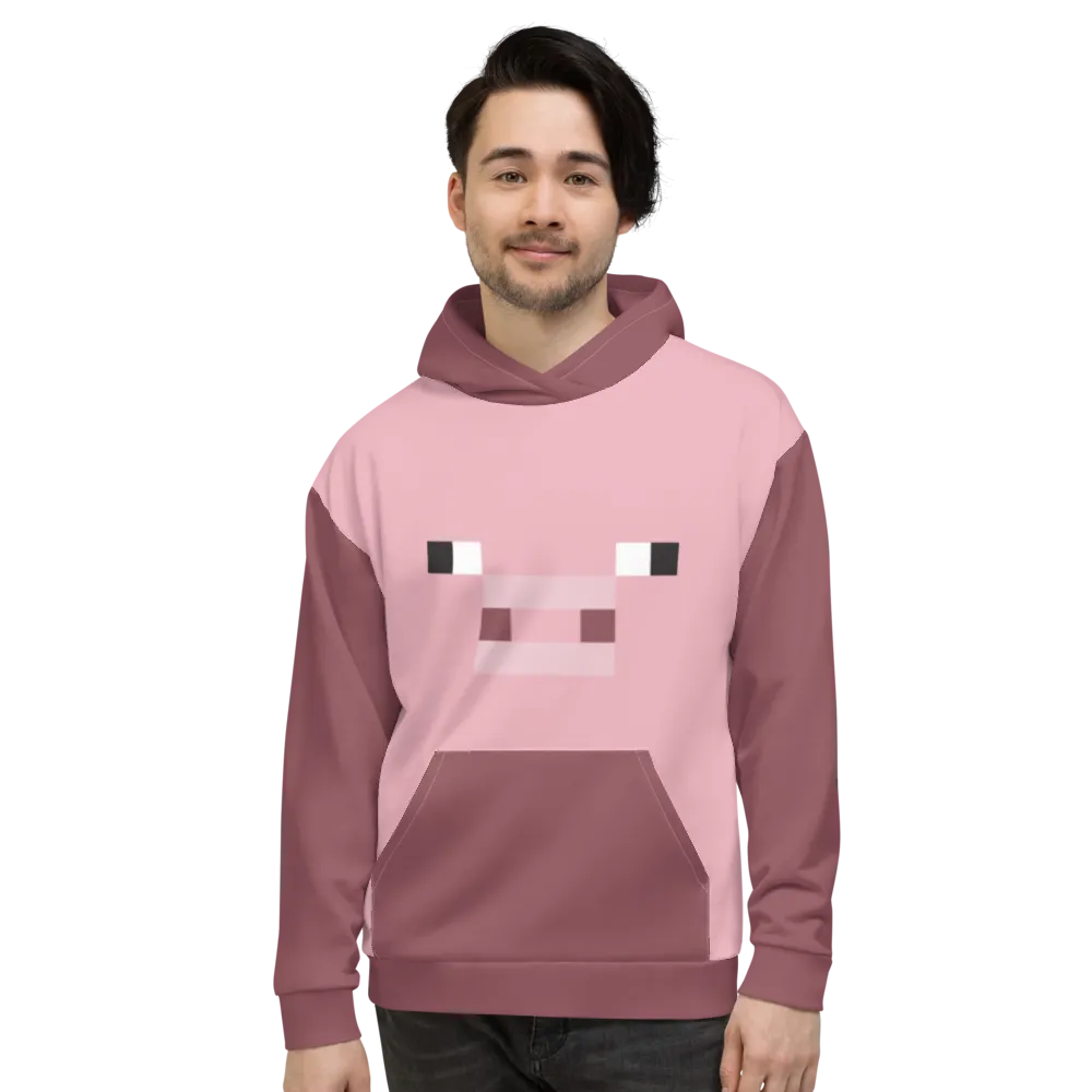 Minecraft Pig Face Adult Pullover Hoodie