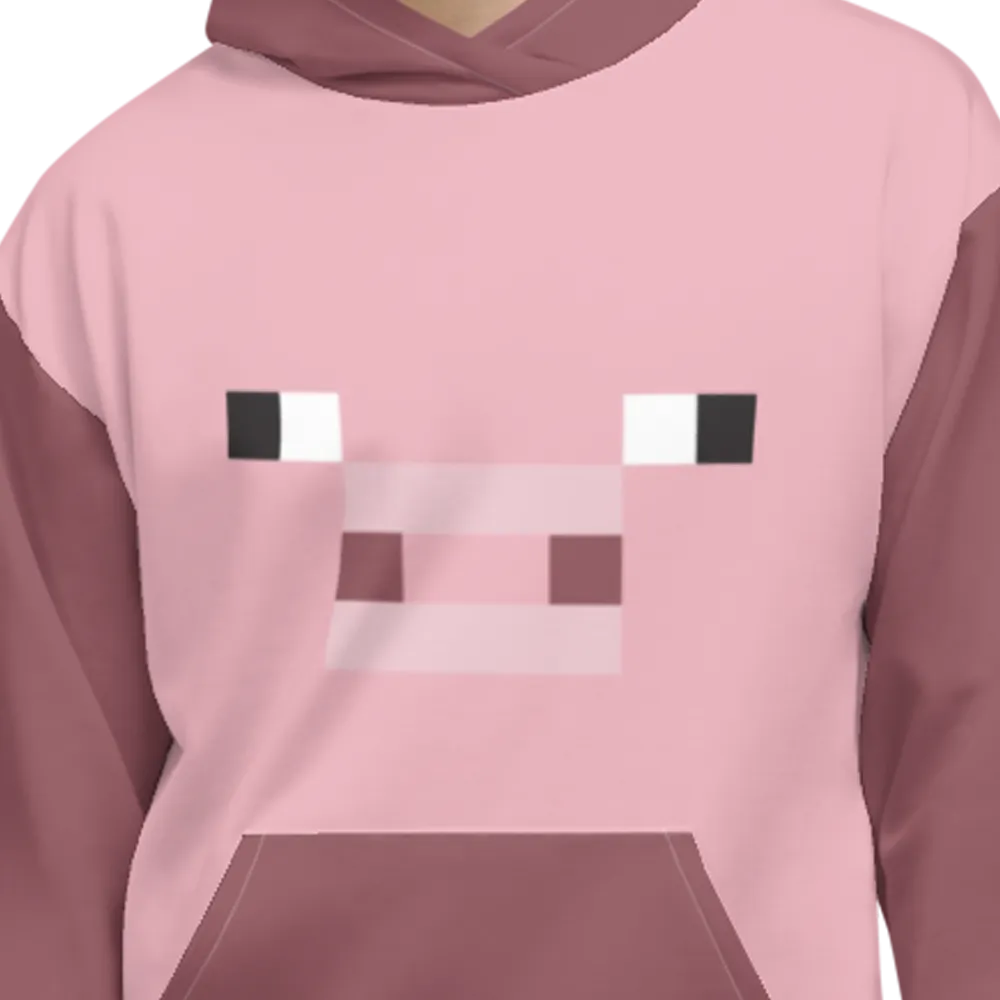 Minecraft Pig Face Adult Pullover Hoodie