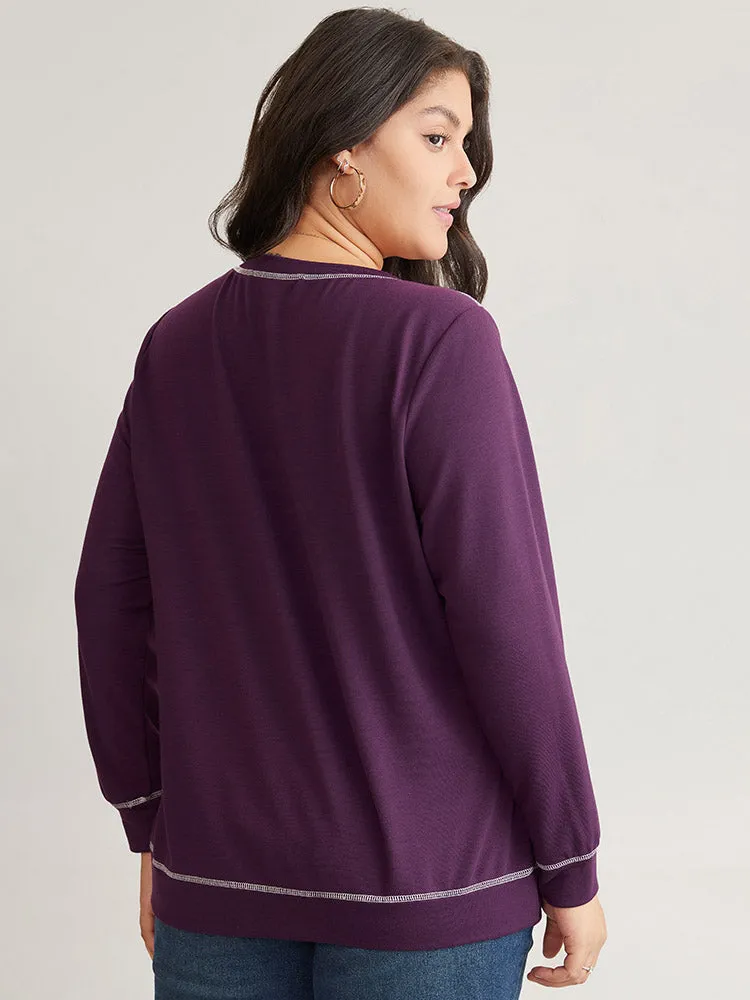 Mom Embroidered Contrast Round Neck Sweatshirt