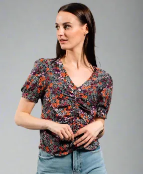 Multicoloured Floral Ruched Top
