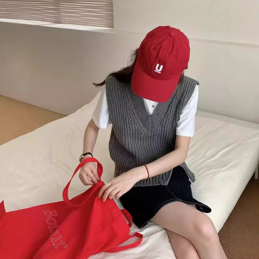 Nukty-shop masc outfits Korean Style New Style Personalized Design Side Zipper V-neck Solid Color Loose Knitted Vest Women's All-Match Knitted Vest