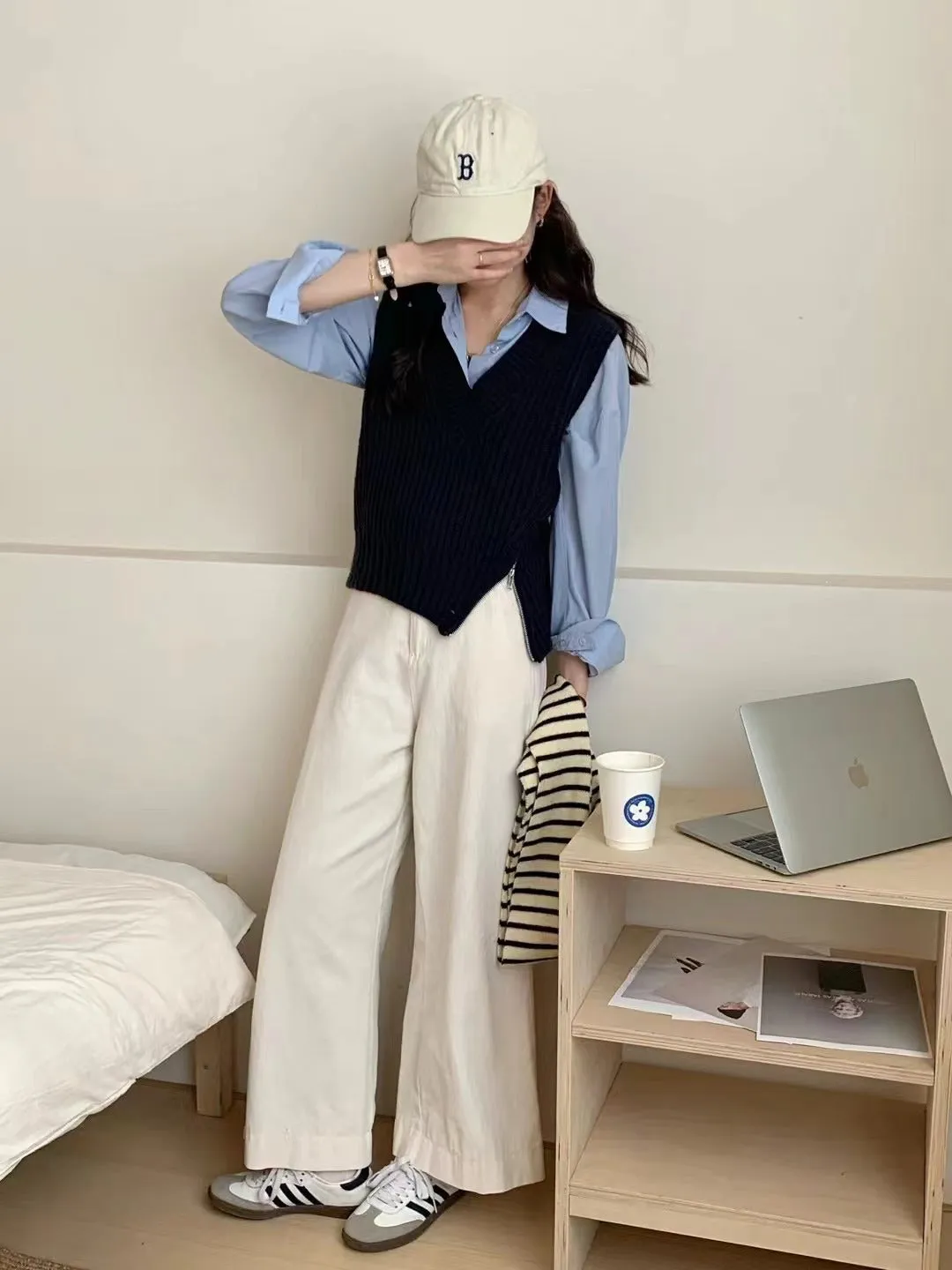 Nukty-shop masc outfits Korean Style New Style Personalized Design Side Zipper V-neck Solid Color Loose Knitted Vest Women's All-Match Knitted Vest