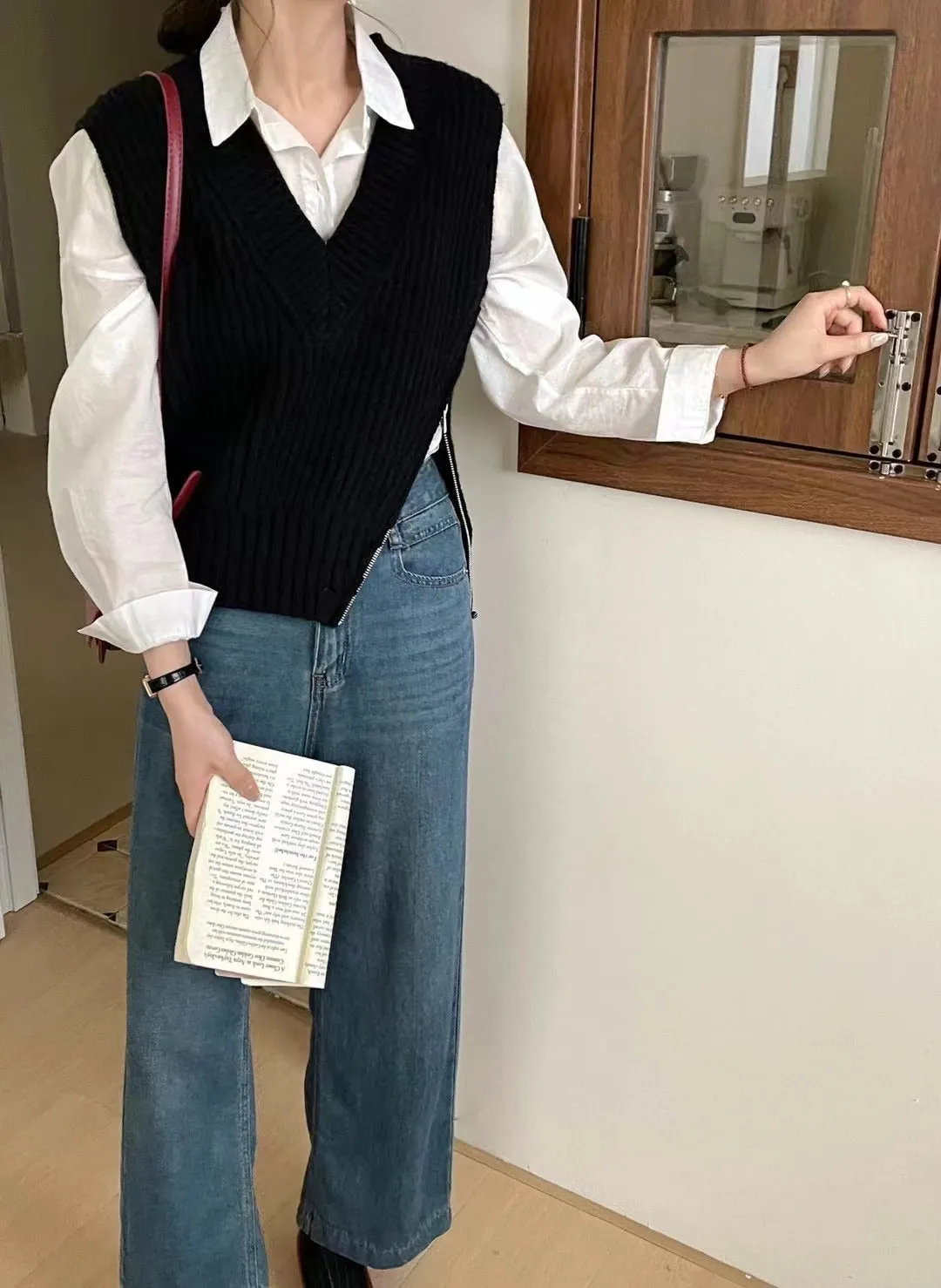 Nukty-shop masc outfits Korean Style New Style Personalized Design Side Zipper V-neck Solid Color Loose Knitted Vest Women's All-Match Knitted Vest