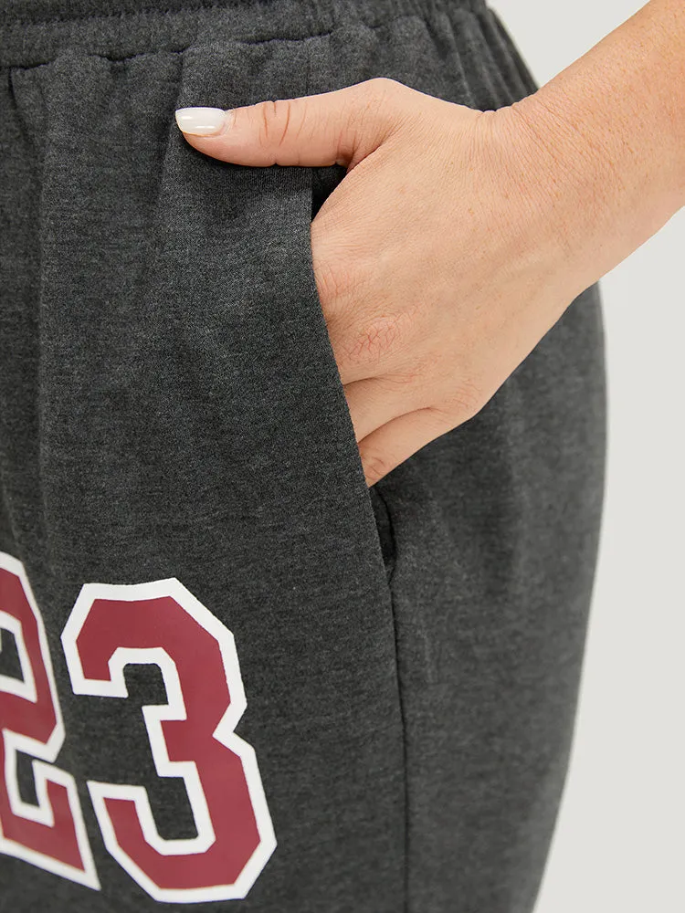 Number Print Drawstring Pocket Elastic Waist Sweatpants