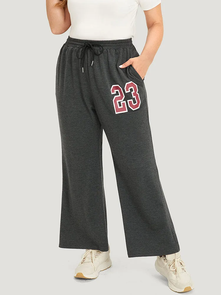 Number Print Drawstring Pocket Elastic Waist Sweatpants