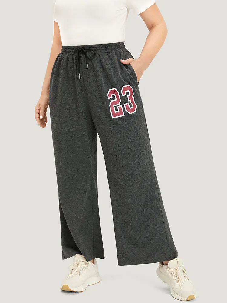 Number Print Drawstring Pocket Elastic Waist Sweatpants