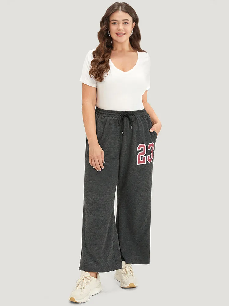 Number Print Drawstring Pocket Elastic Waist Sweatpants