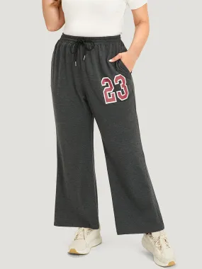 Number Print Drawstring Pocket Elastic Waist Sweatpants
