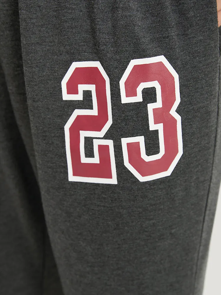 Number Print Drawstring Pocket Elastic Waist Sweatpants