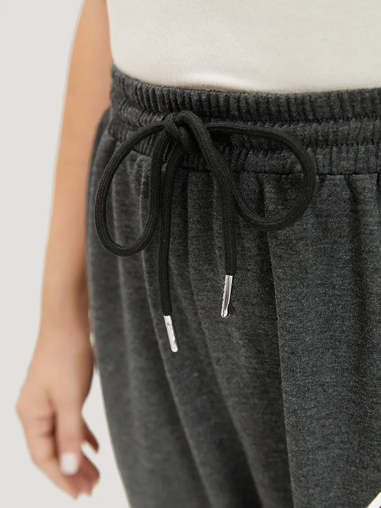 Number Print Drawstring Pocket Elastic Waist Sweatpants