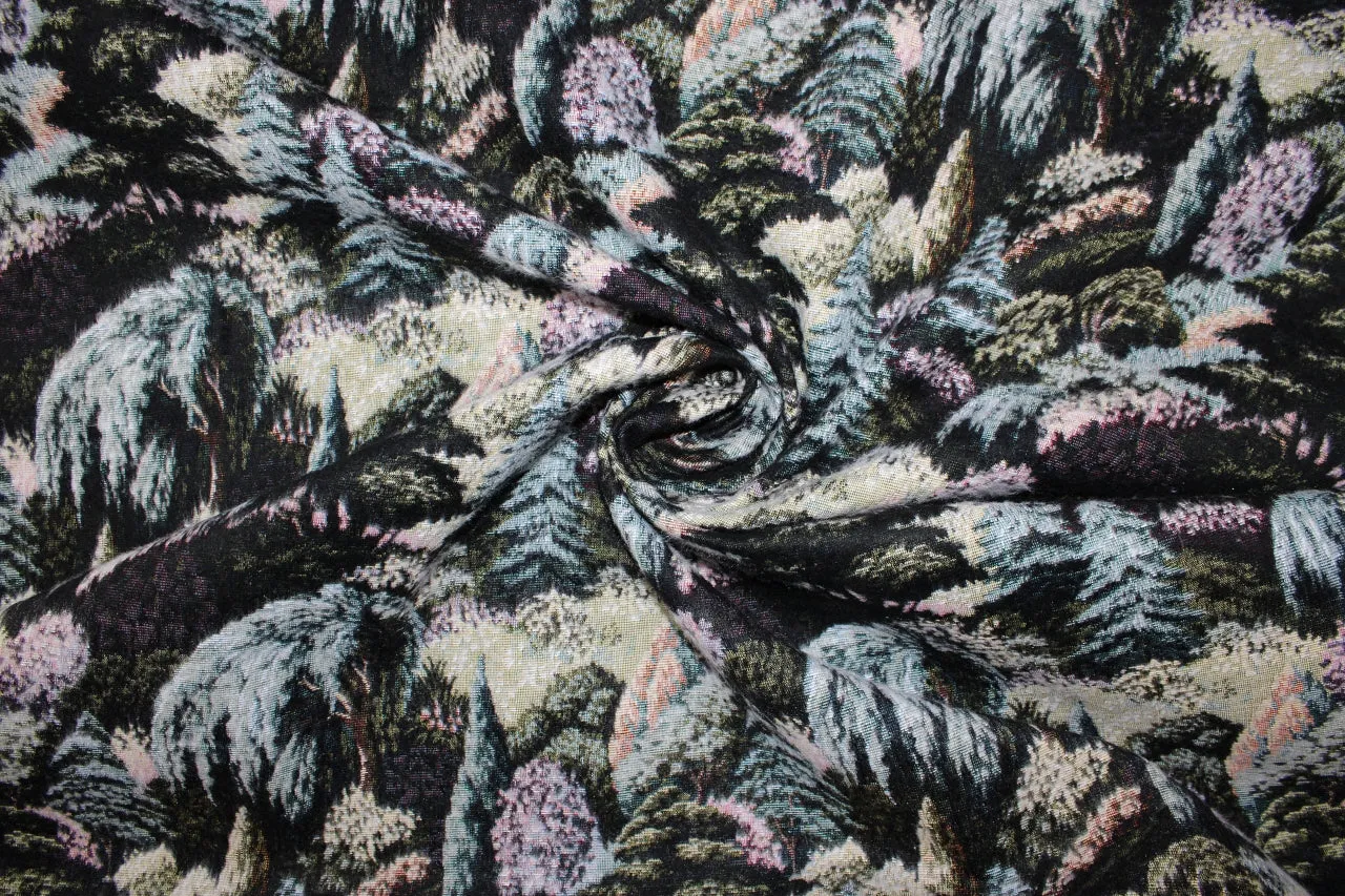 Pastoral Fantasia Chenille Coating - Pastels on Black