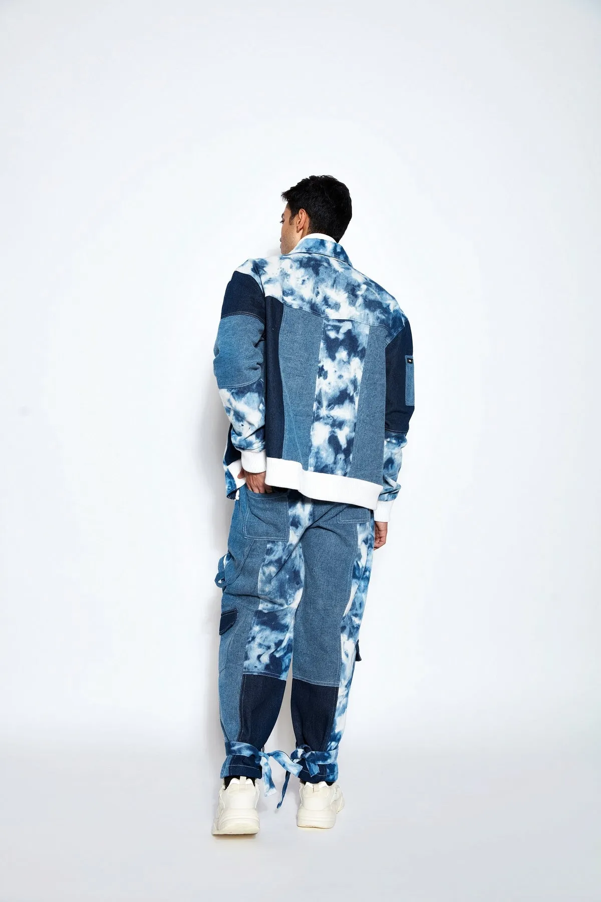 Patchwork Denim Bomber Jacket and Jeans Set
