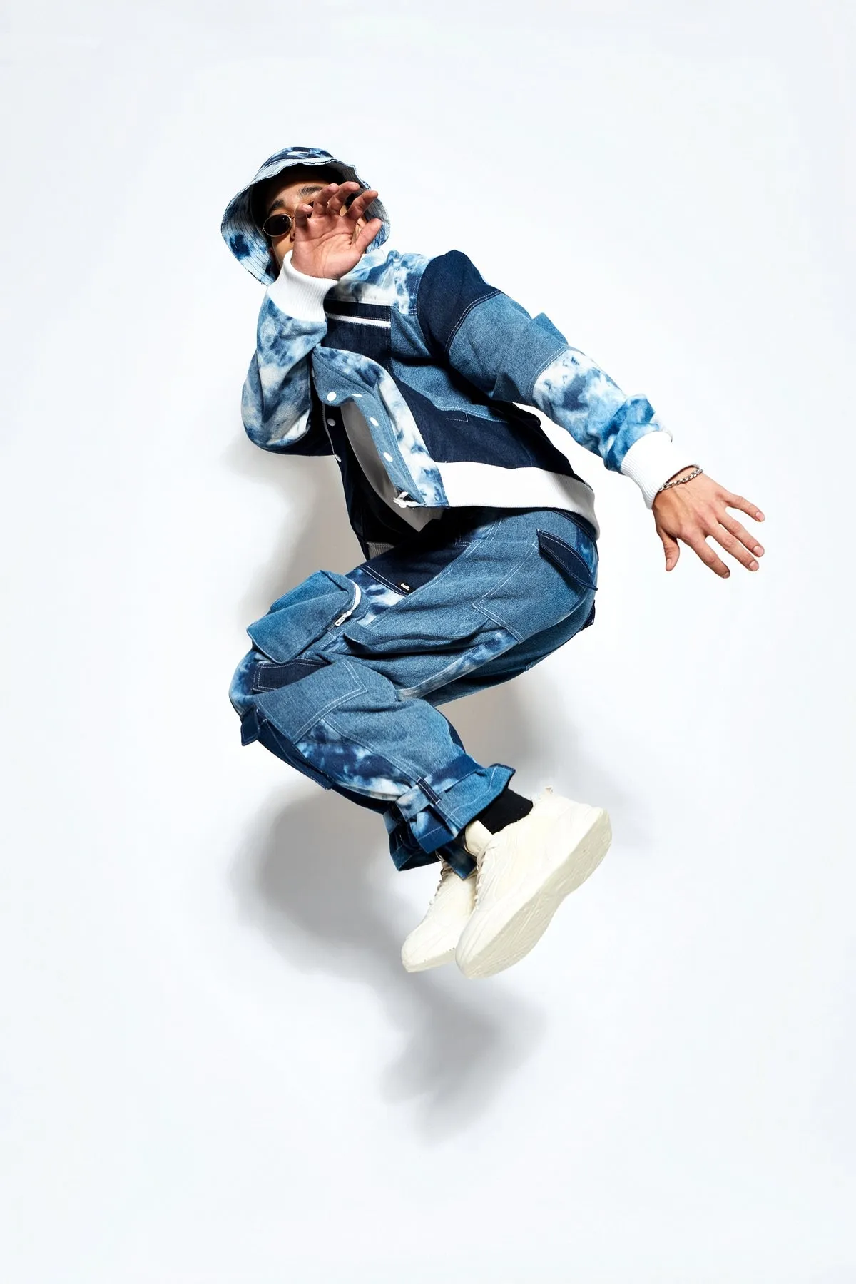 Patchwork Denim Bomber Jacket and Jeans Set