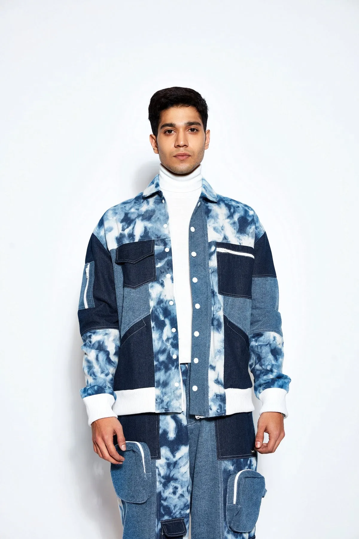Patchwork Denim Bomber Jacket and Jeans Set