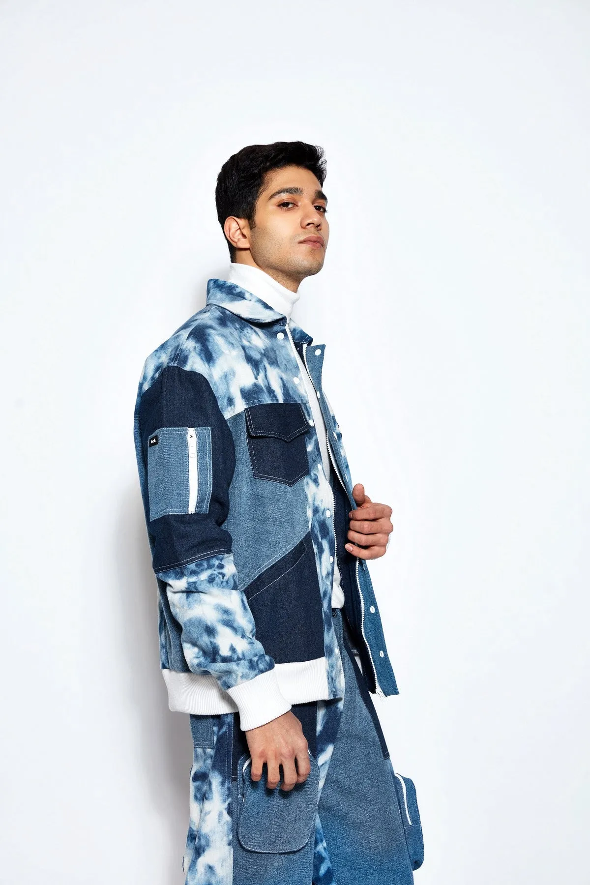 Patchwork Denim Bomber Jacket and Jeans Set