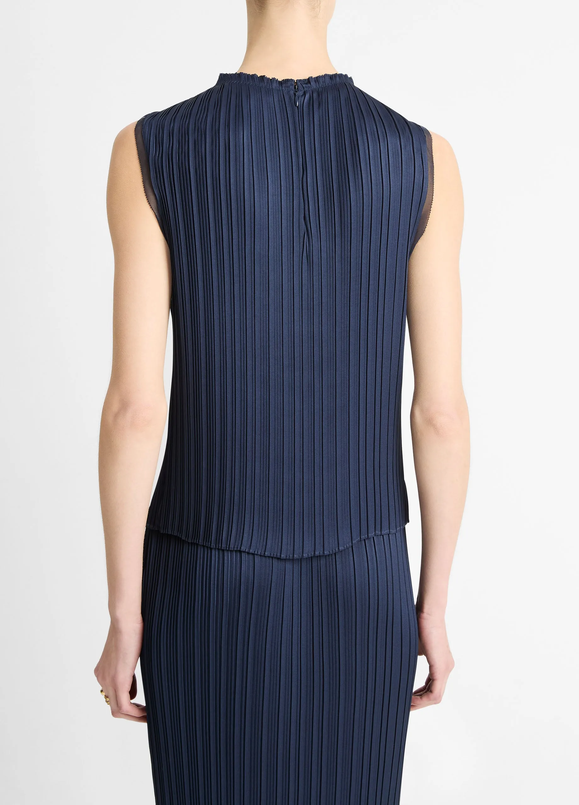 Pleated Crew Neck Shell in Coastal Blue