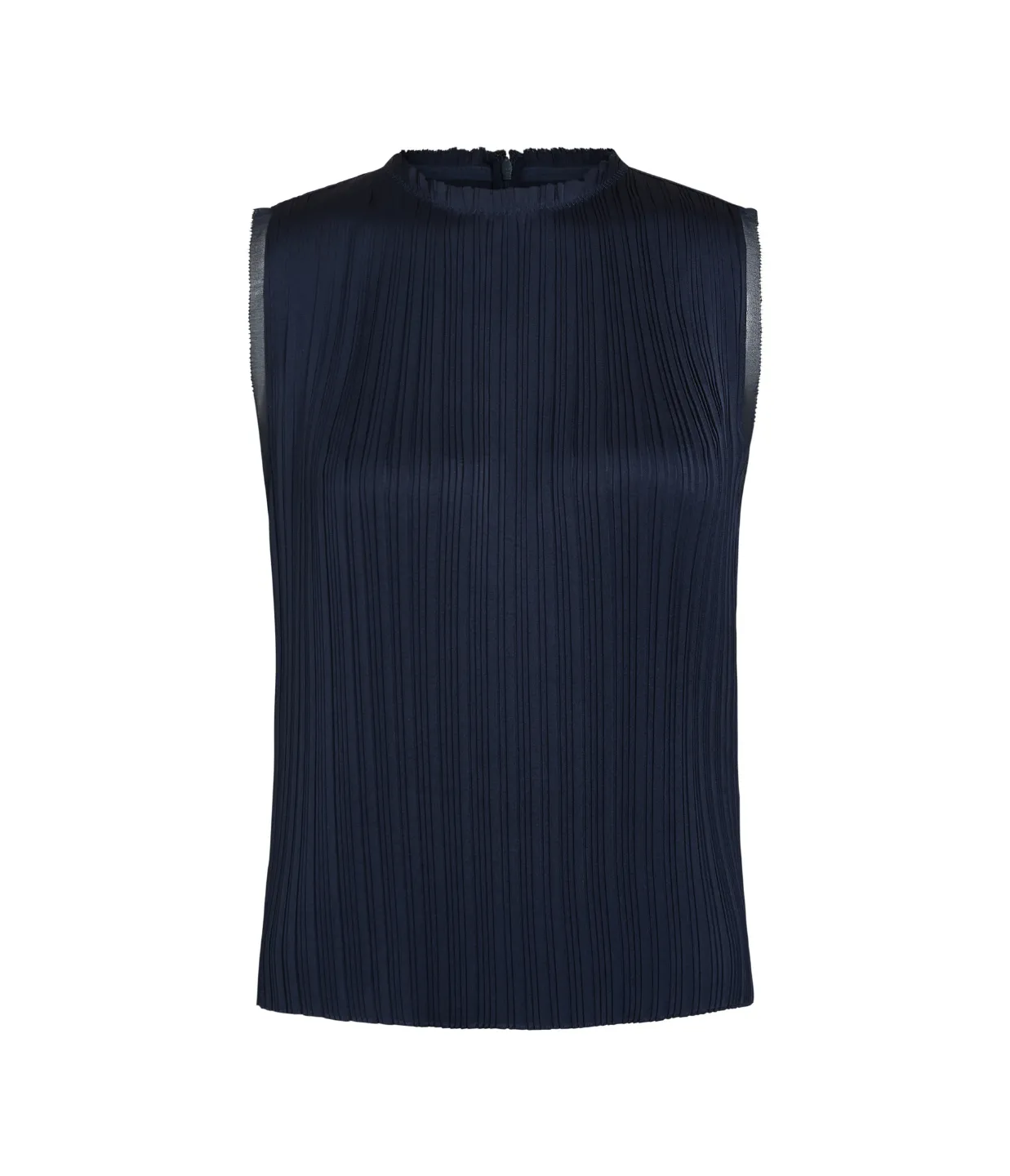 Pleated Crew Neck Shell in Coastal Blue