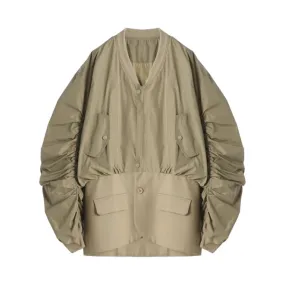 Pre Order:  Ruched Sleeves Loose Fit Jacket