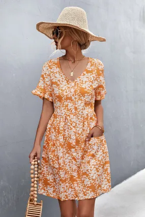 Printed Button Down Pocketed Dress