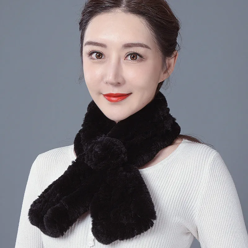 Rex rabbit fur scarf thickened warm men's and women's autumn winter fur collar wild windproof neck sleeve