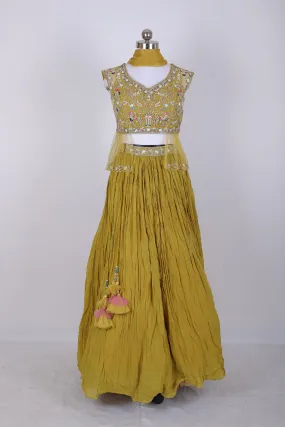Sakkhi Style Olive Yellow Fancy Silk Lehenga Choli Set with Dupatta
