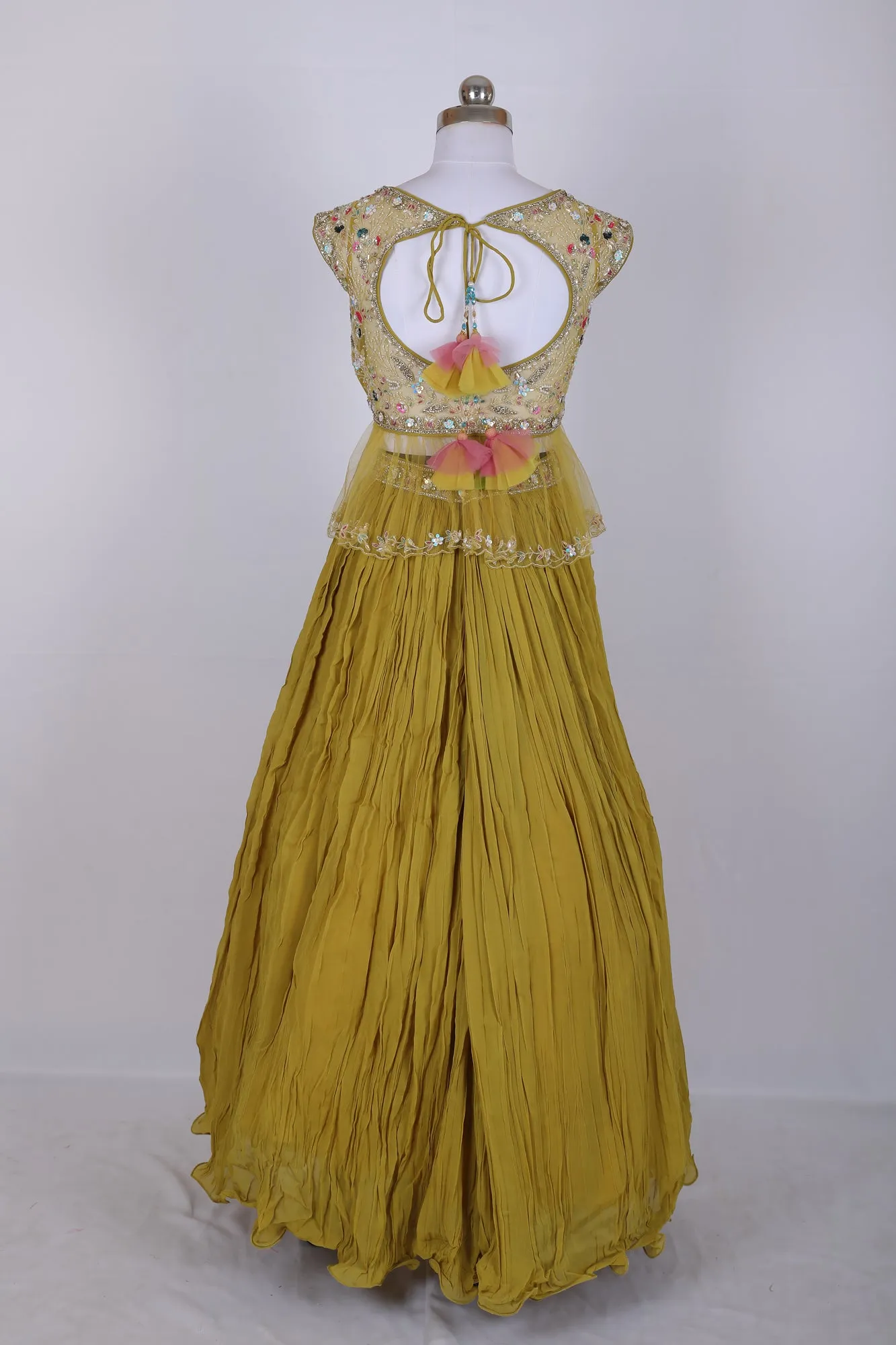 Sakkhi Style Olive Yellow Fancy Silk Lehenga Choli Set with Dupatta