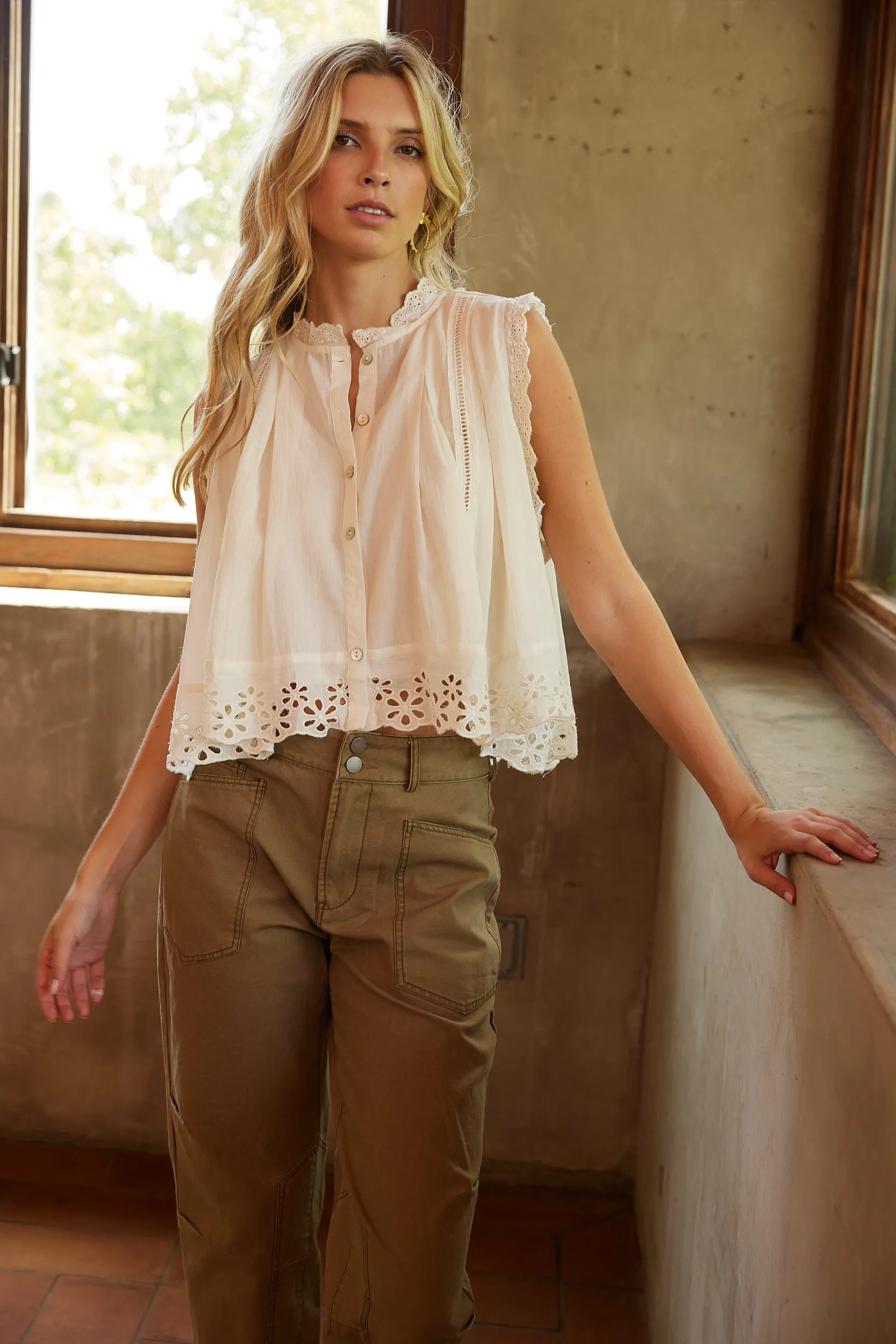 SALE - Holly Eyelet Trim Blouse