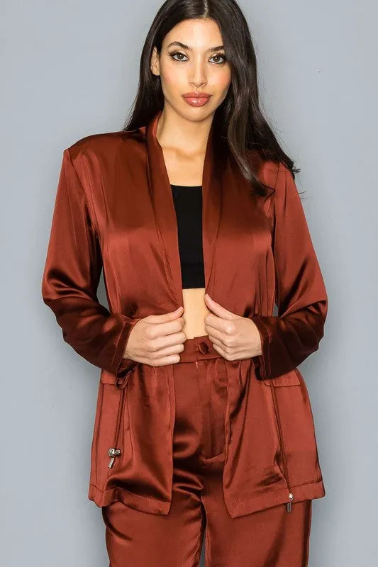 Satin Blazer   WideLeg Pants Set