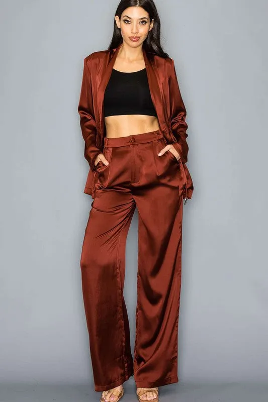 Satin Blazer   WideLeg Pants Set