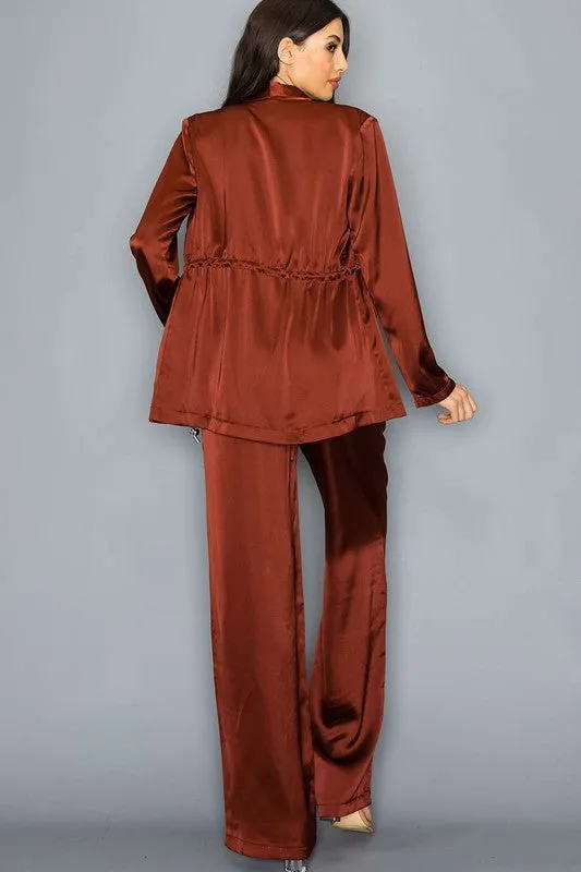 Satin Blazer   WideLeg Pants Set