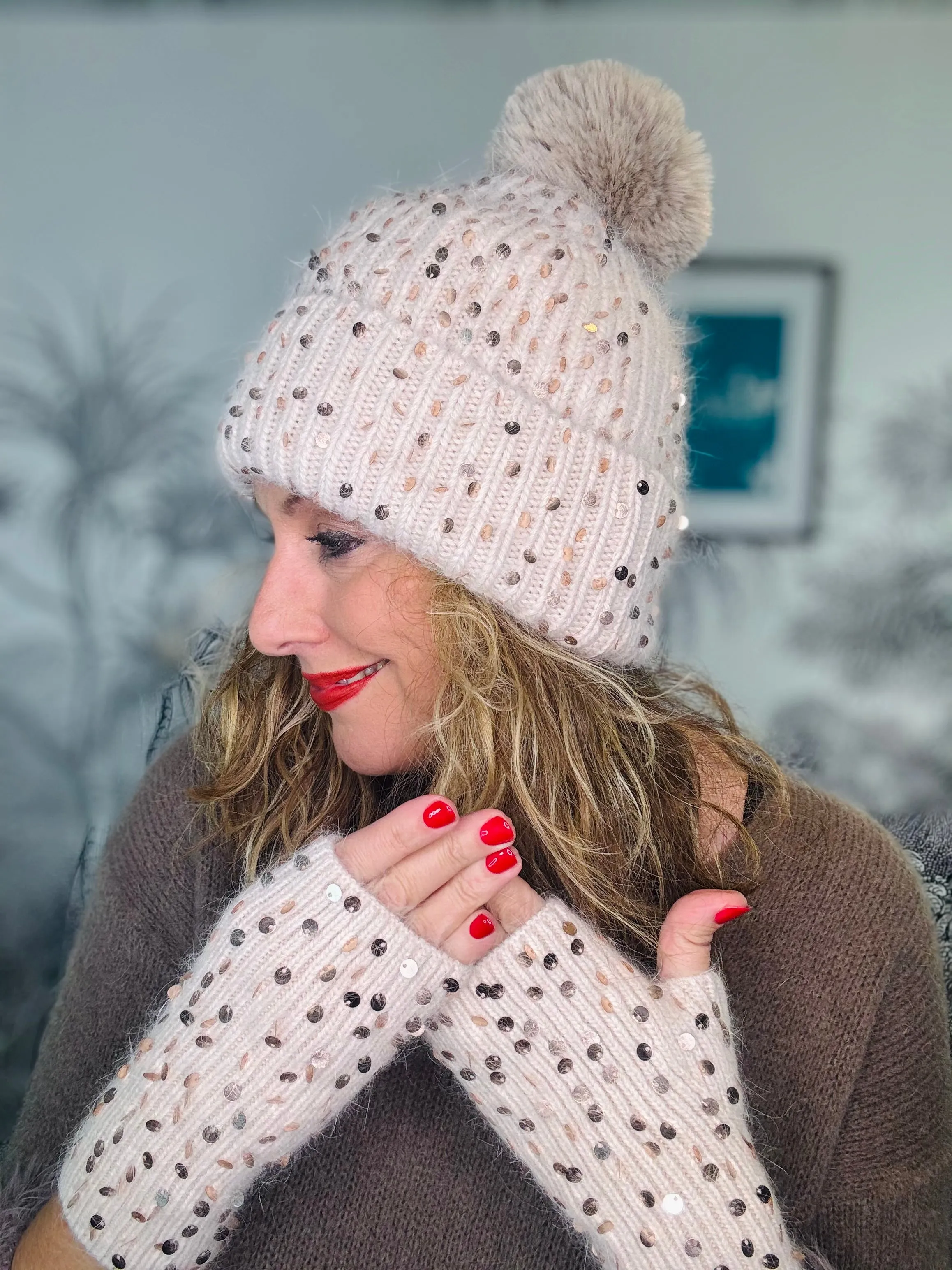 Scatter Sequin Fingerless Gloves