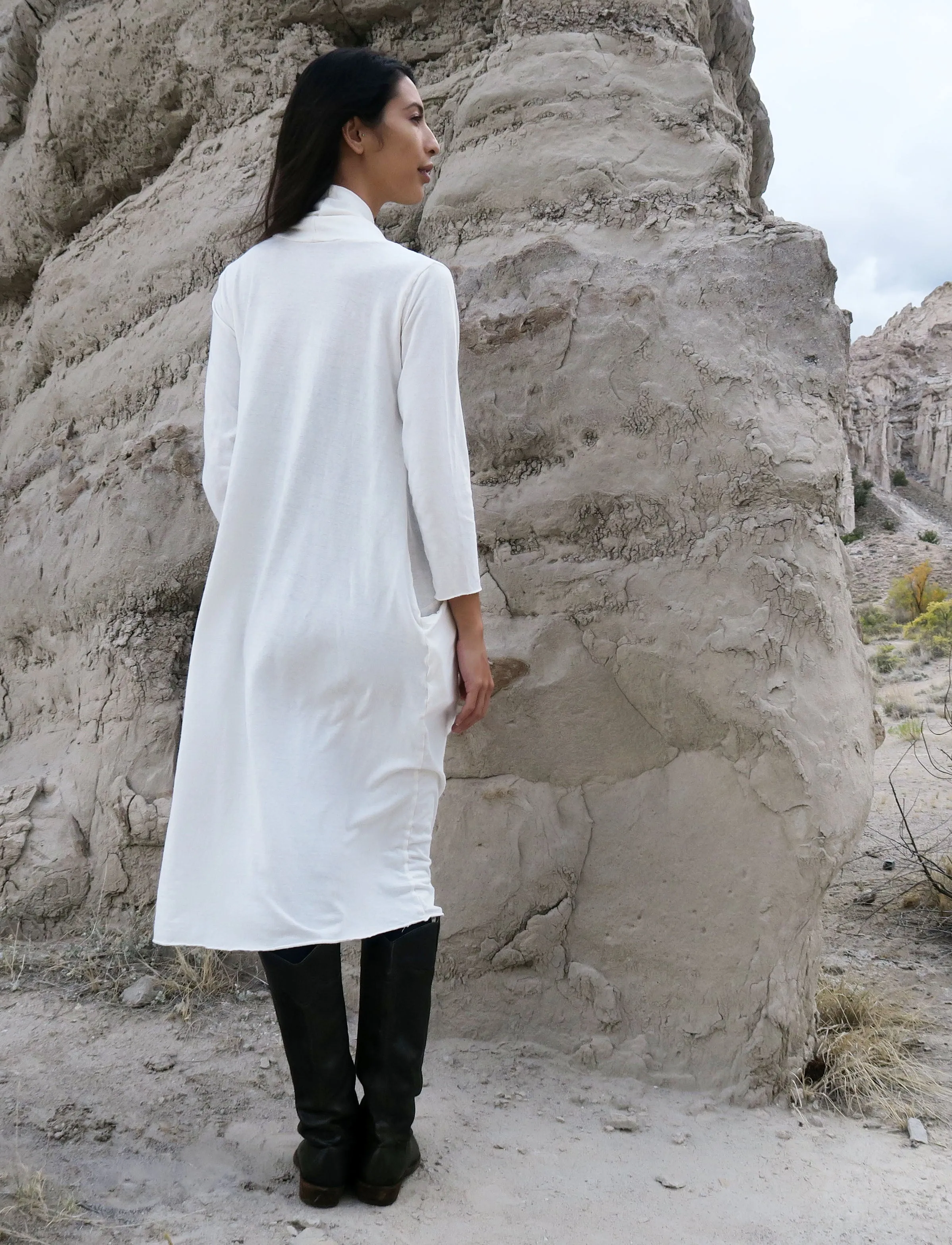 Shawl Collar Origami Below Knee Dress