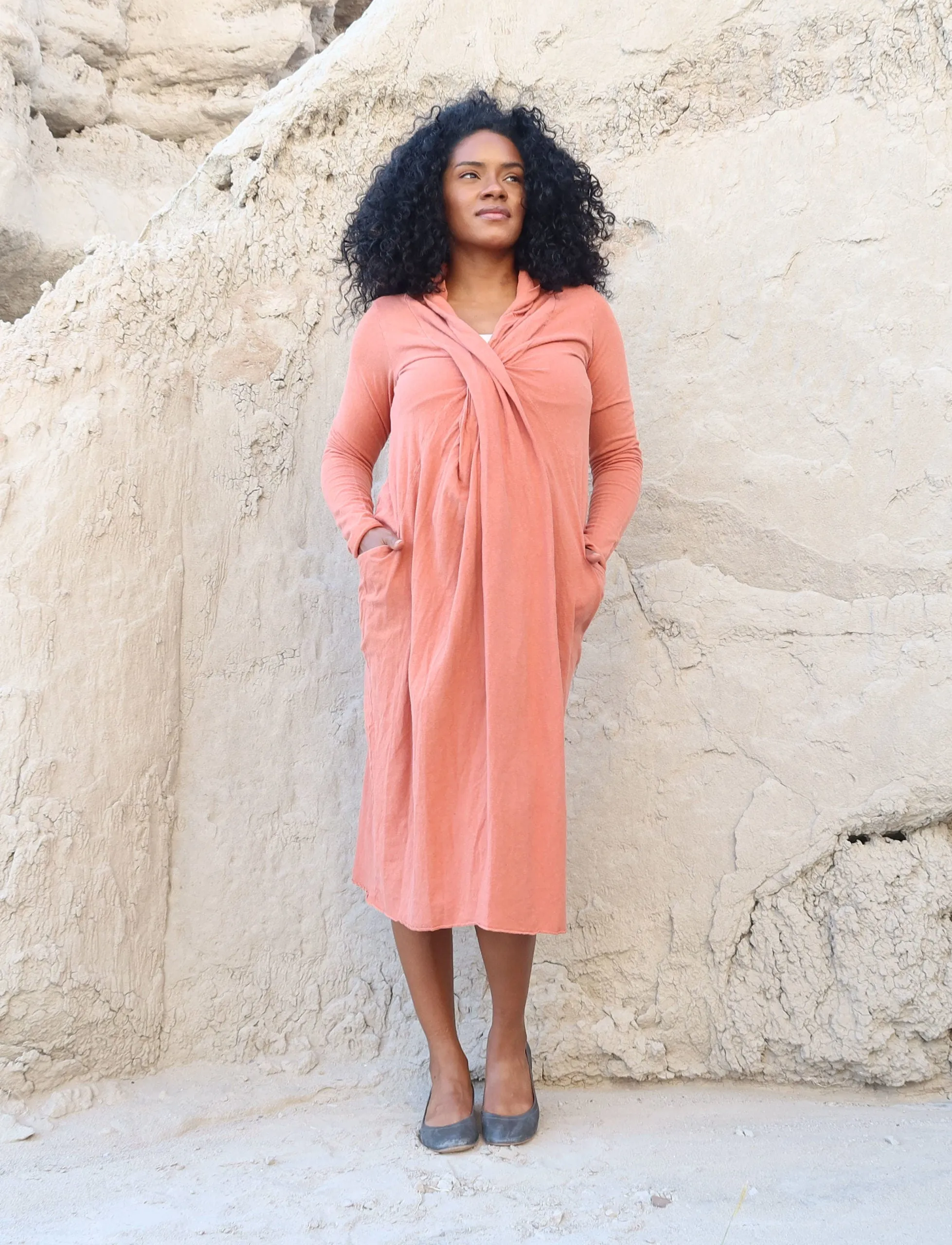 Shawl Collar Origami Below Knee Dress