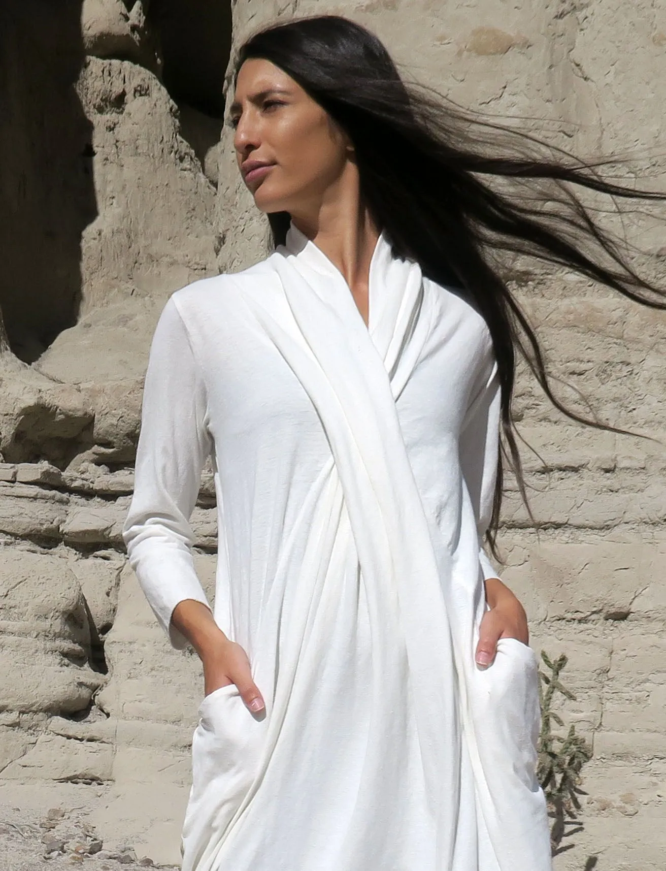 Shawl Collar Origami Below Knee Dress