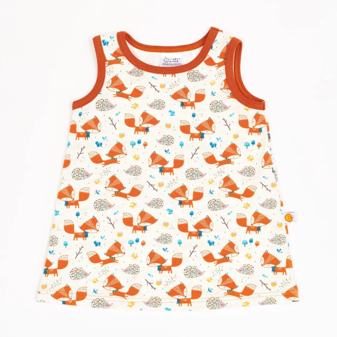 Sleeveless dress "Fox & Hedgehog/Rust"