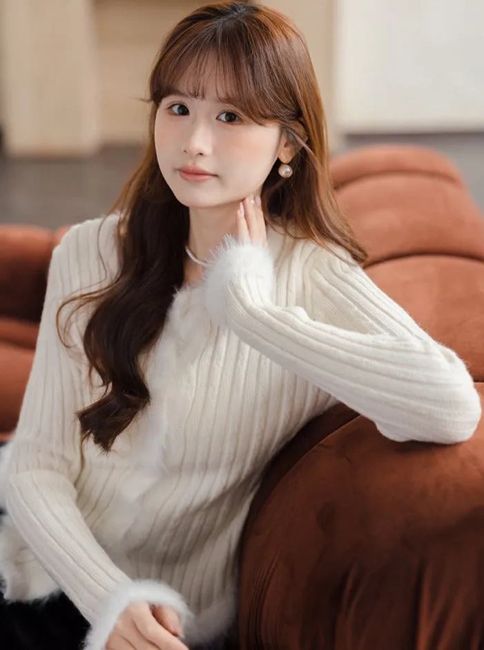 Slim Sweet Sweater Twisted Top Fur