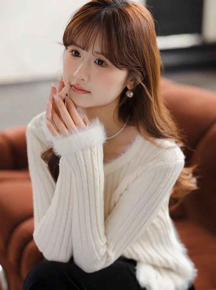Slim Sweet Sweater Twisted Top Fur