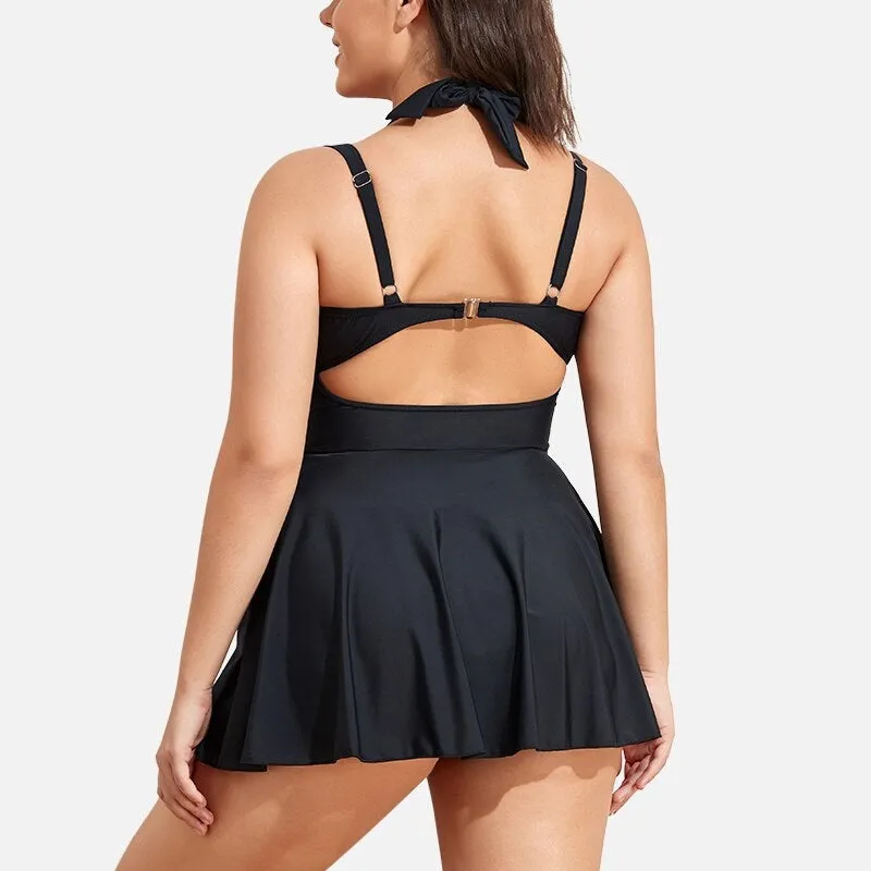 Stylish Halter Neck Plus-Size One-Piece Summer Swimdress