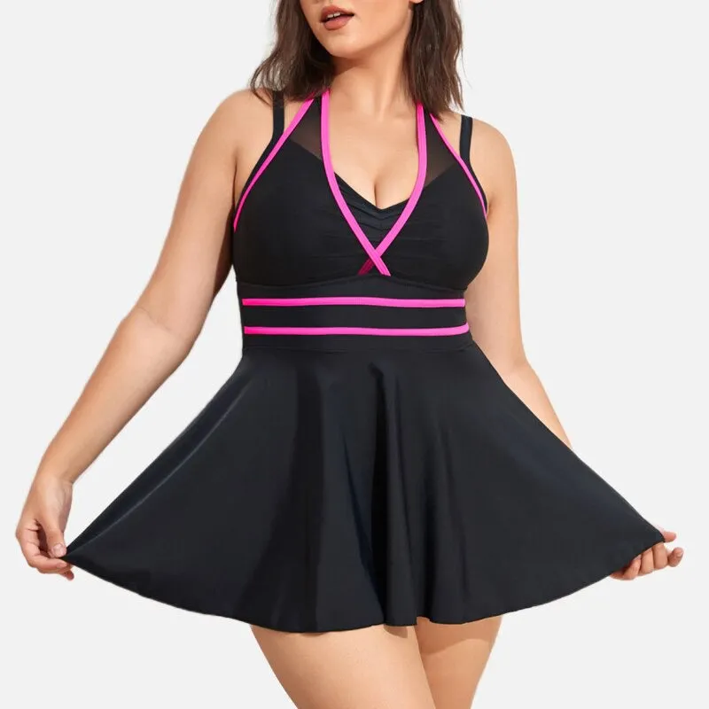 Stylish Halter Neck Plus-Size One-Piece Summer Swimdress