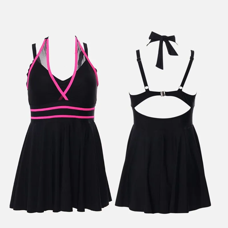 Stylish Halter Neck Plus-Size One-Piece Summer Swimdress