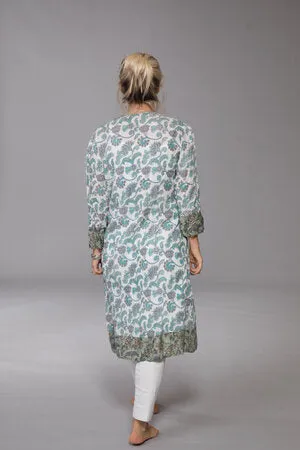 Sufiana Dress Hand Block Printed with Slip in Pure Cotton - Limited Edition A Few Pieces Left! Was £89 Now Only £45!