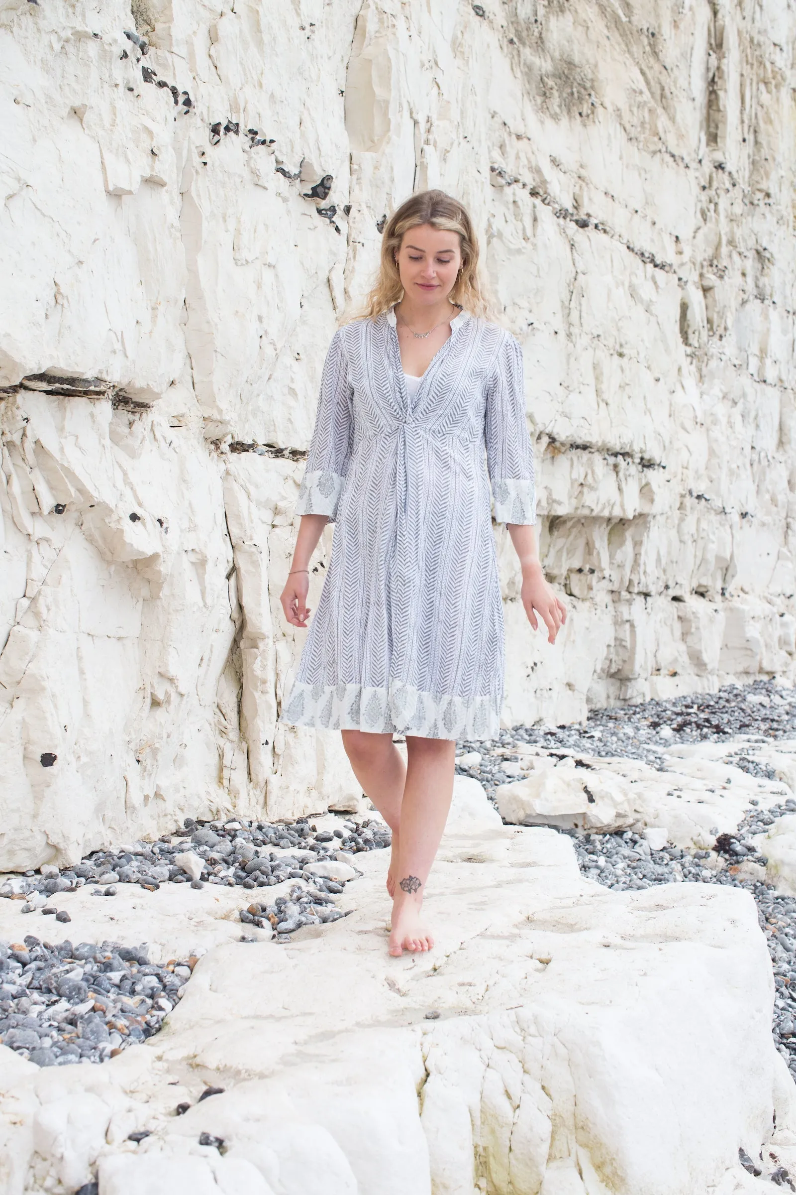 Sufiana Dress Hand Block Printed with Slip in Pure Cotton - Limited Edition A Few Pieces Left! Was £89 Now Only £45!