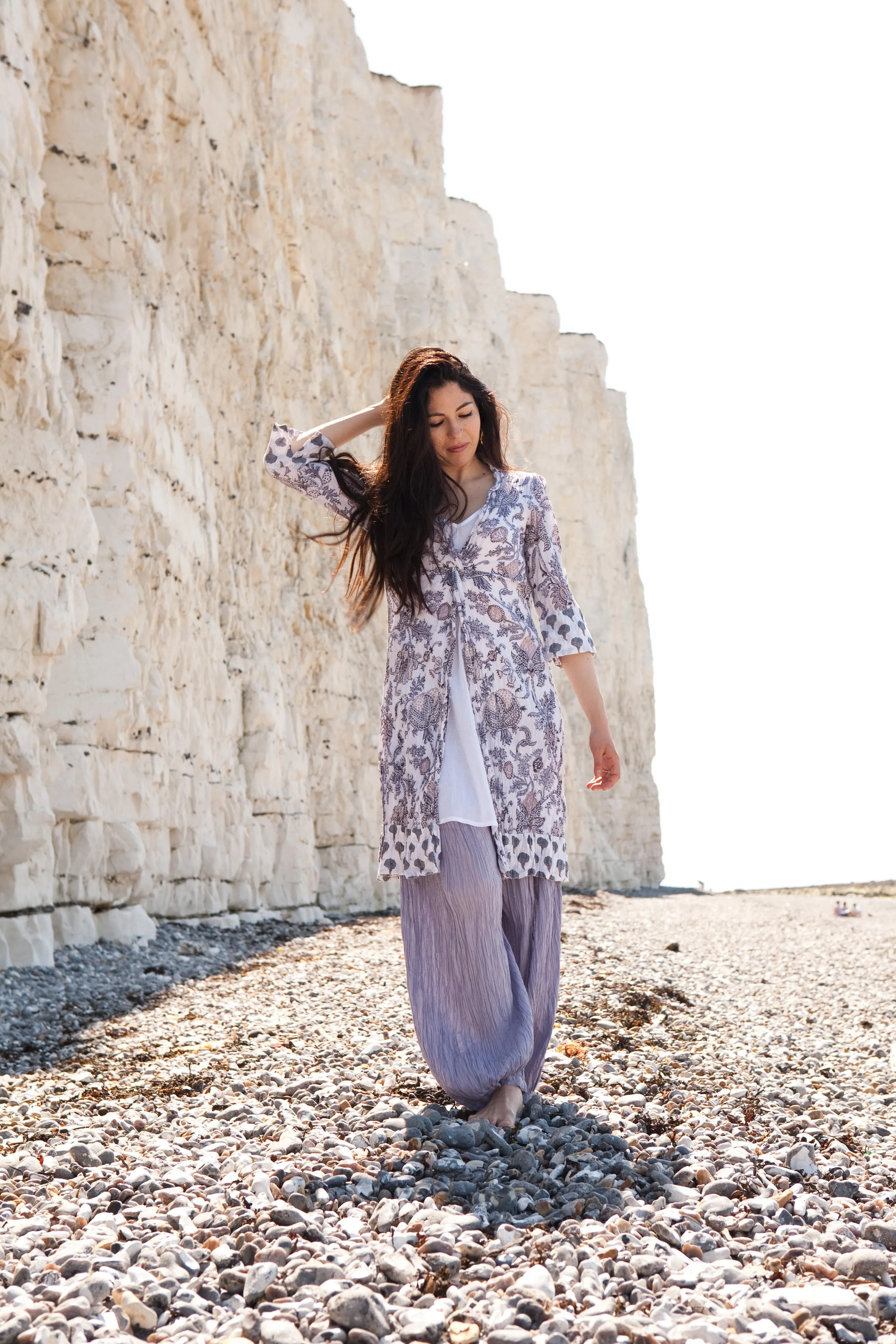 Sufiana Dress Hand Block Printed with Slip in Pure Cotton - Limited Edition A Few Pieces Left! Was £89 Now Only £45!